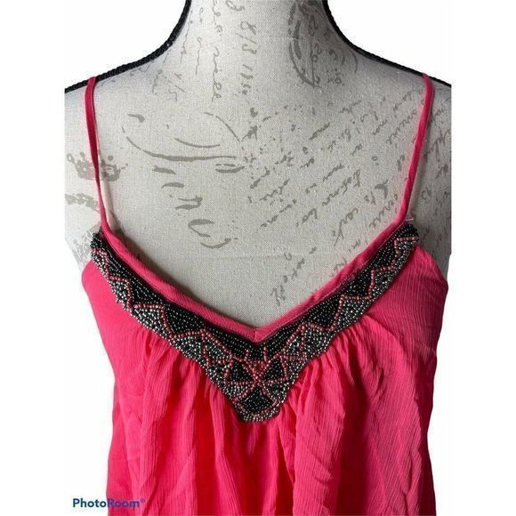 EXPRESS Pink Chiffon Mini Dress Trapeze Swing Bead Embellishment Size‎ XSMALL - Picture 2 of 6